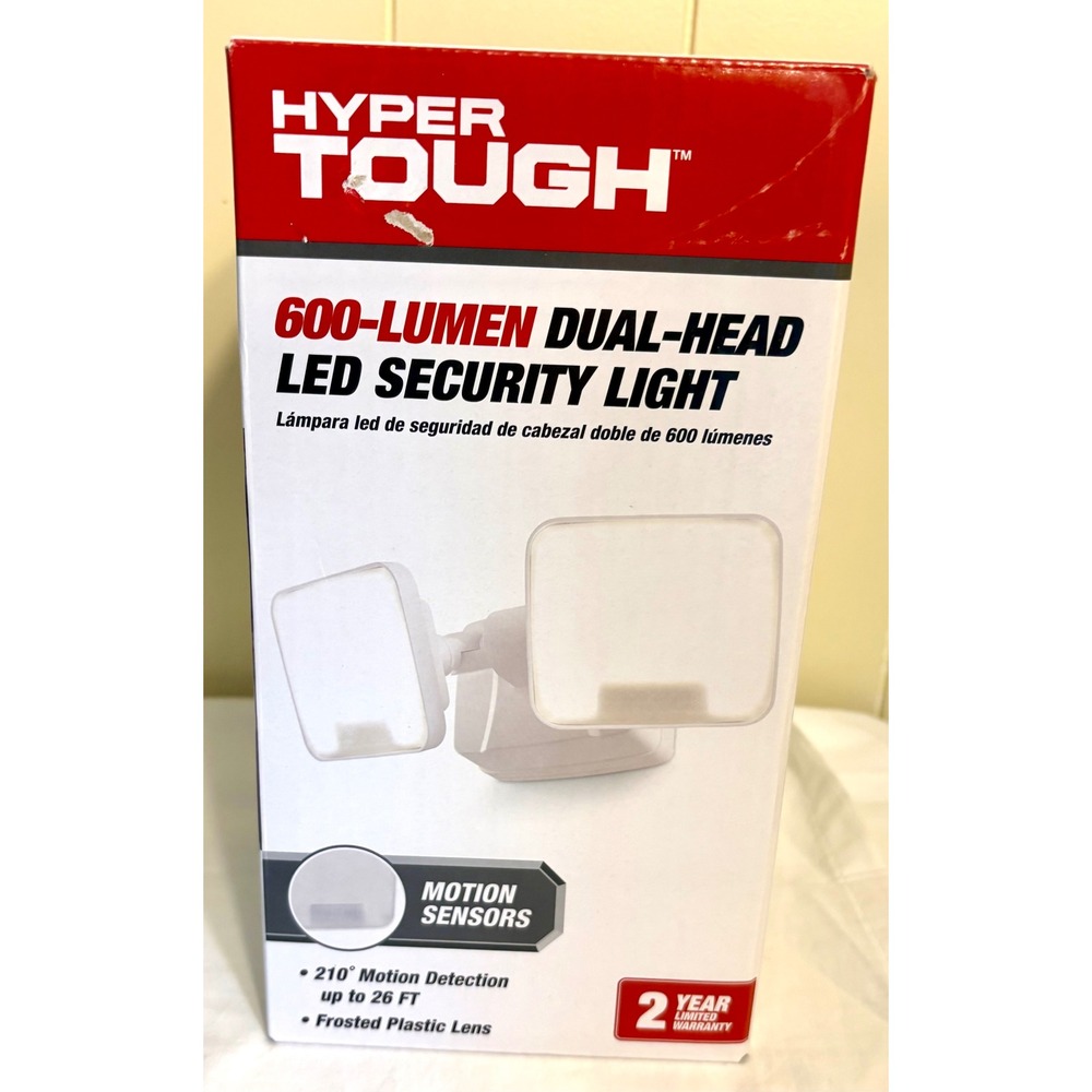 Hyper Tough 600-Lumen Dual-Head LED Security Light Motion Sensor White Frosted